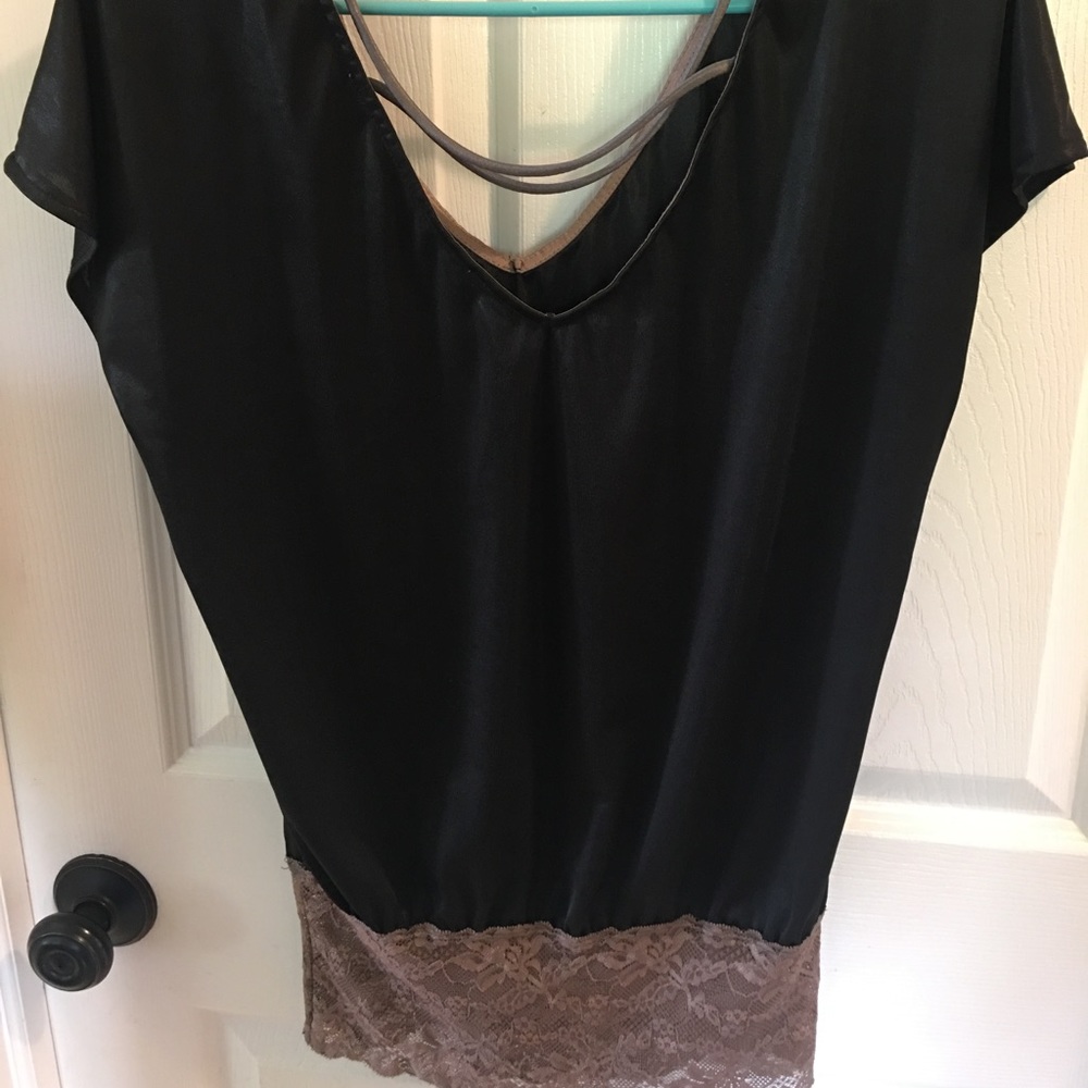 Flattering black satin blouse